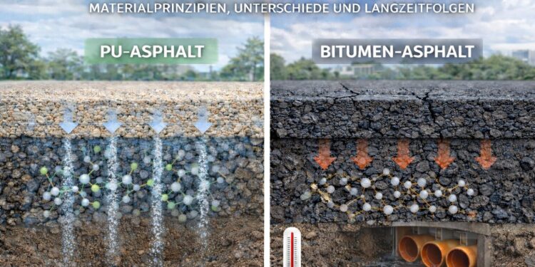 PU-ASPHALT VS. BITUMEN-ASPHALT: MATERIALPRINZIPIEN, UNTERSCHIEDE UND LANGZEITFOLGEN